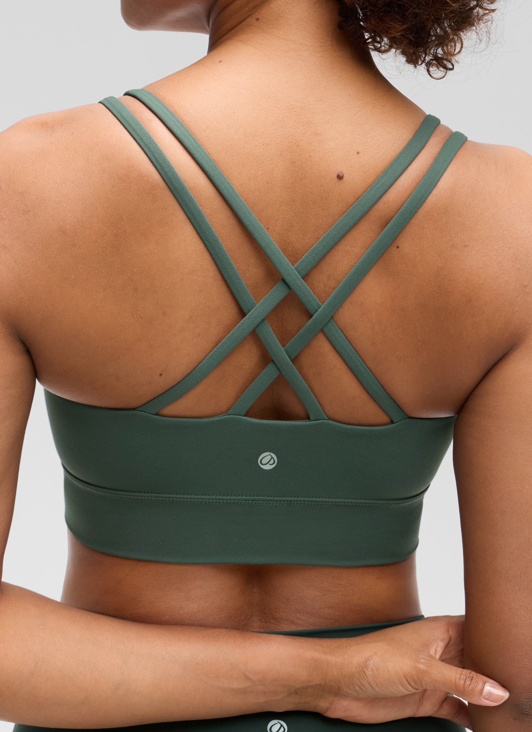 CRZ YOGA Womens Butterluxe Strappy Longline Criss Cross Molded Cup Bra Dark Forest Green