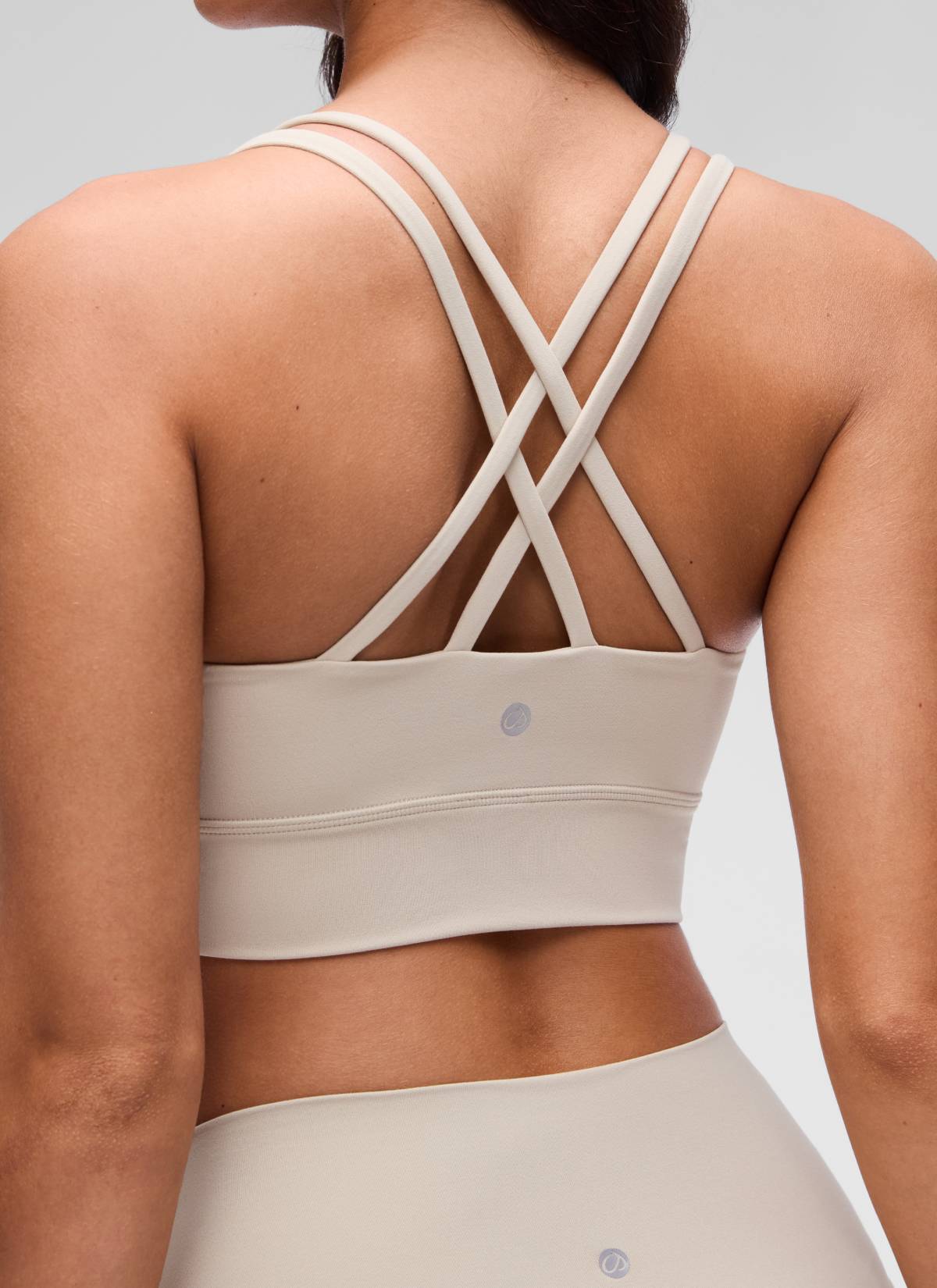 CRZ YOGA Womens Butterluxe Strappy Longline Criss Cross Molded Cup Bra Mojave Tan