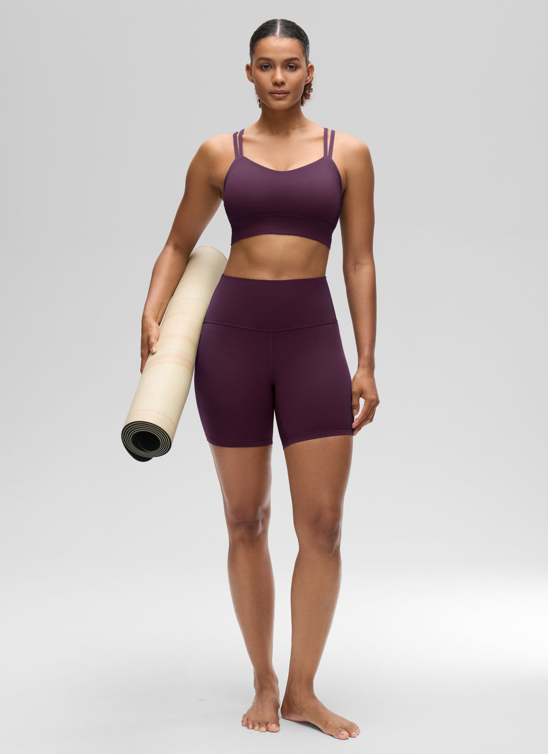 CRZ YOGA Womens Butterluxe Strappy Longline Criss Cross Molded Cup Bra Deep Purple