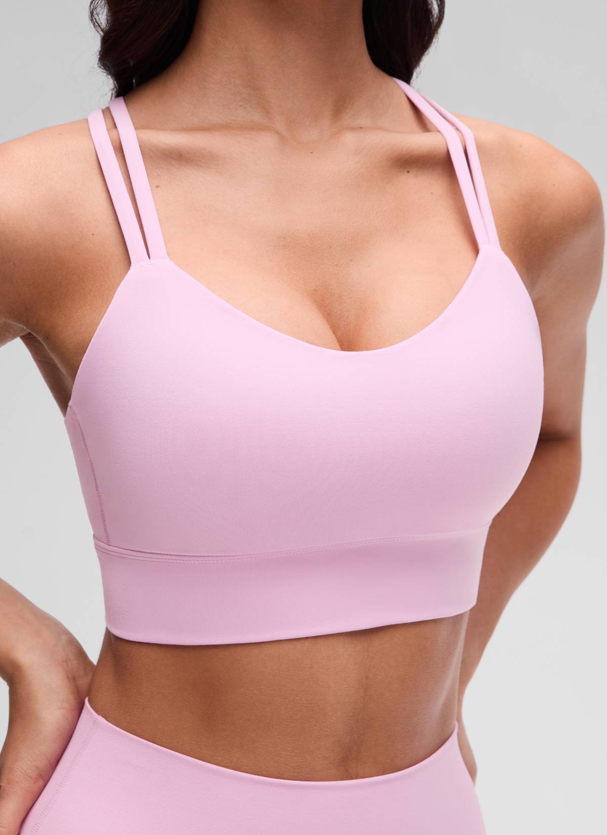 CRZ YOGA Womens Butterluxe Strappy Longline Criss Cross Molded Cup Bra Vita Pink