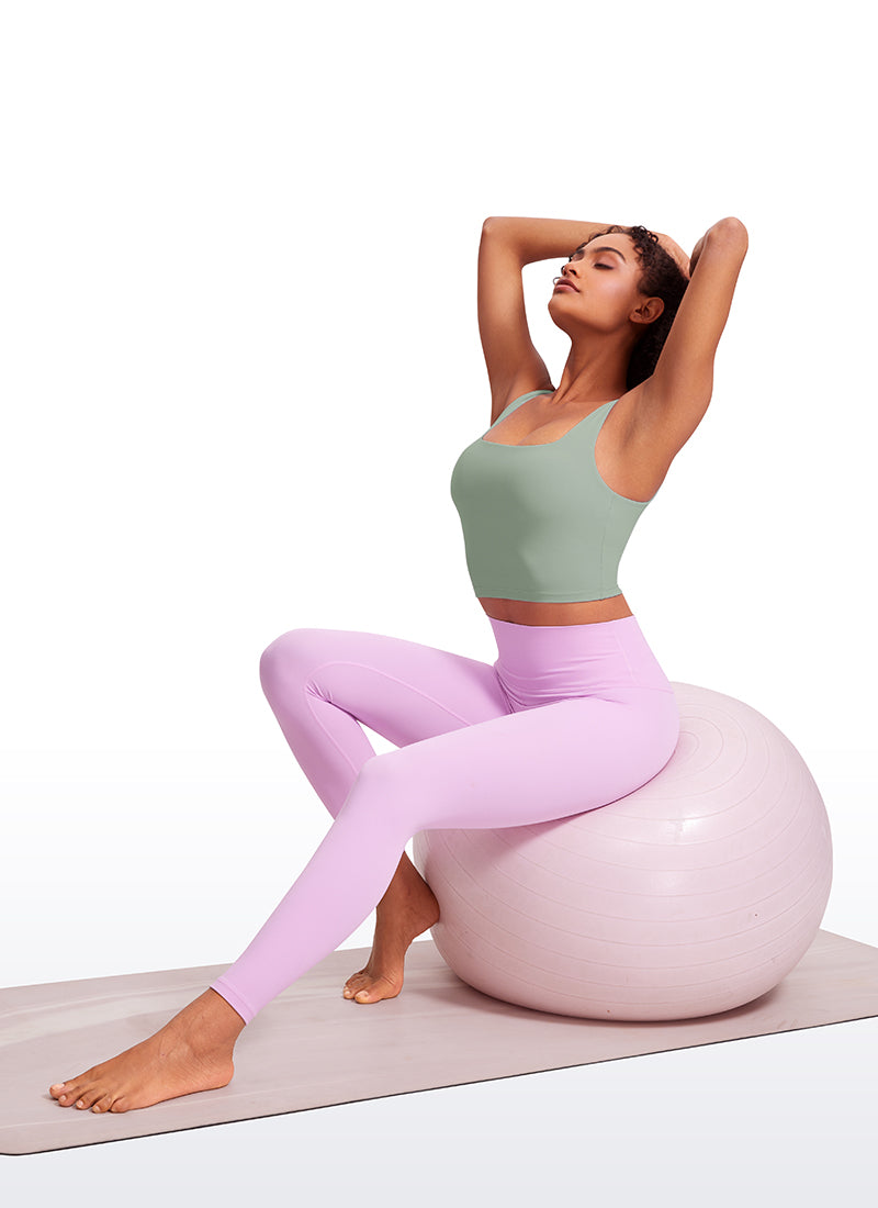 CRZ YOGA 여성용 요가 저충격 Butterluxe 롱라인 브라 스퀘어 넥 그린 팜 코트