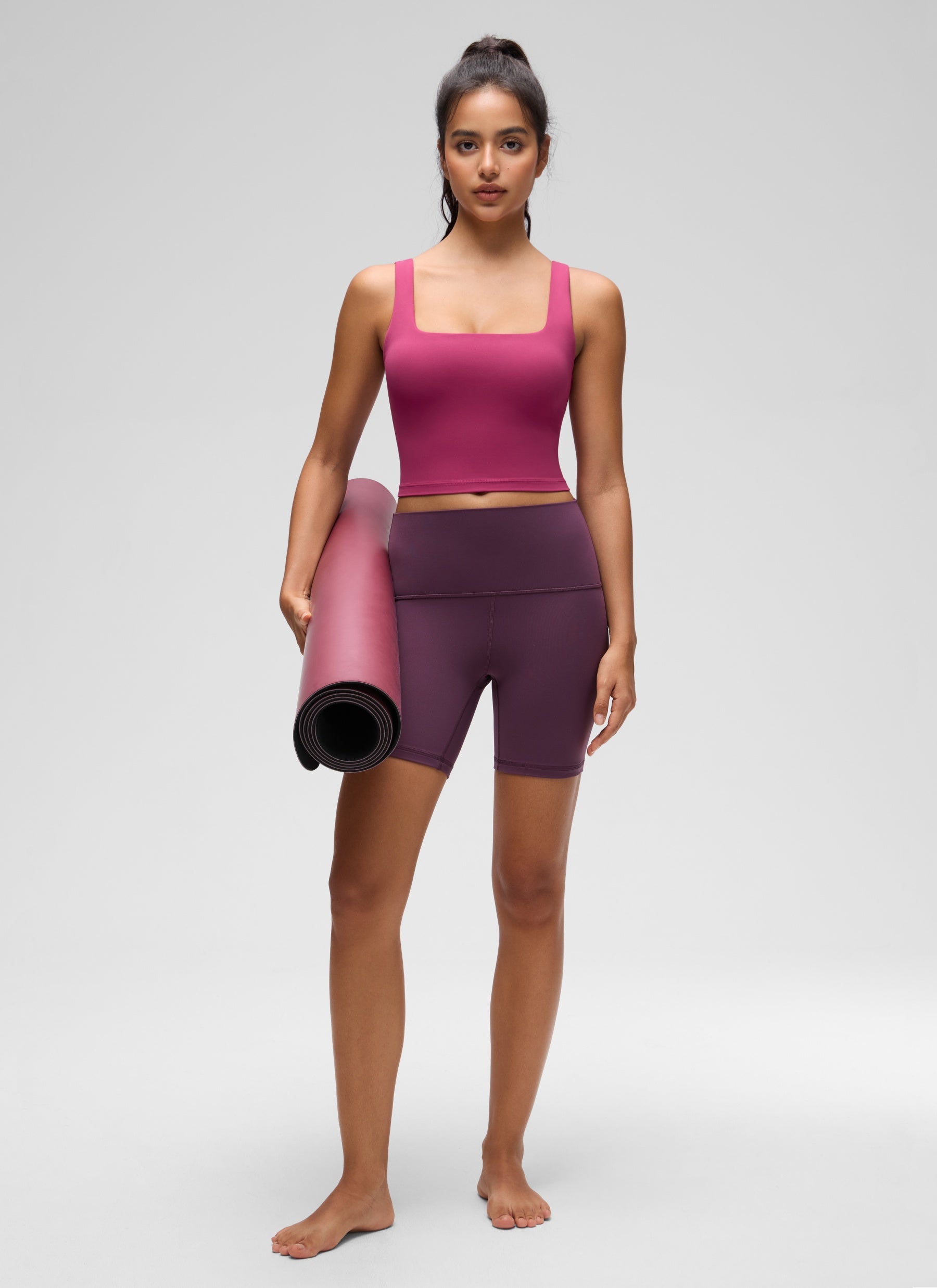 CRZ YOGA 여성용 요가 저충격 Butterluxe 롱라인 브라 스퀘어 넥 워시드 모브