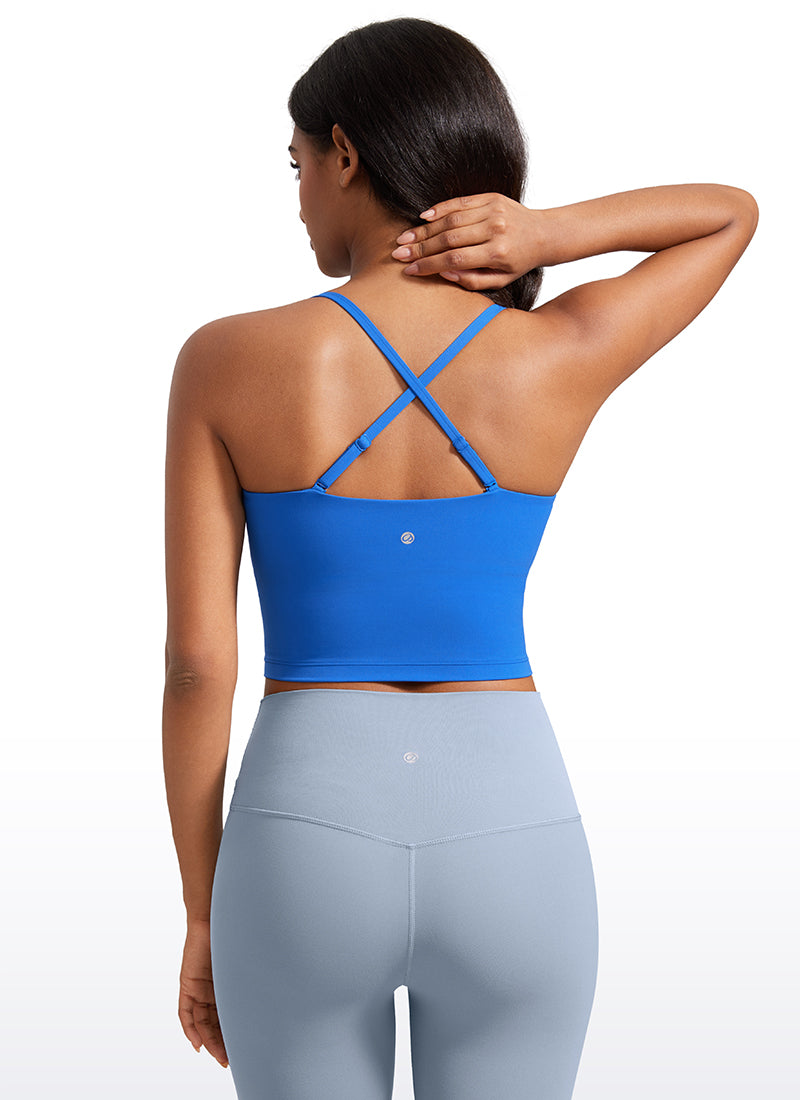 CRZ YOGA Womens Butterluxe Longline Adjustable Thin Strap Sports Bra Sparkle Blue