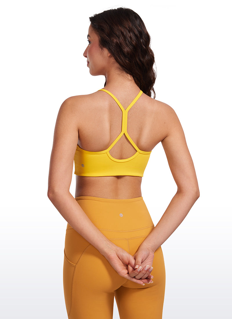 CRZ YOGA Butterluxe 여성용 하이넥 Y자 레이서백 스포츠 브라, 얇은 스트랩, 고시인성 노란색