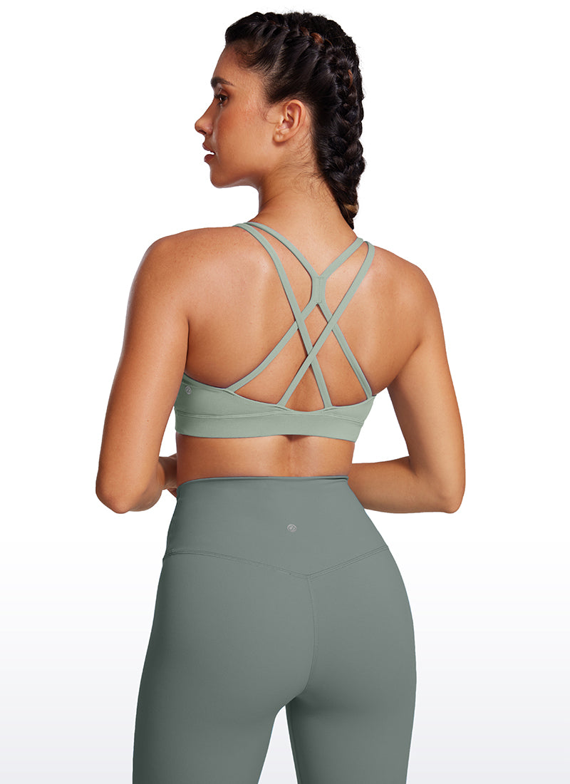 CRZ YOGA 여성용 Butterluxe 롱라인 스포츠 브라, 크로스백 디자인, 그린 팜 코트