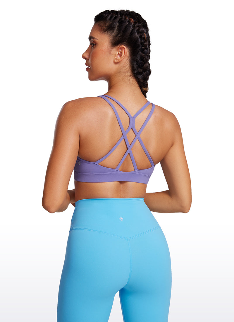 CRZ YOGA 여성용 Butterluxe 롱라인 스포츠 브라, 크로스백 디자인, 다크 라벤더 퍼플