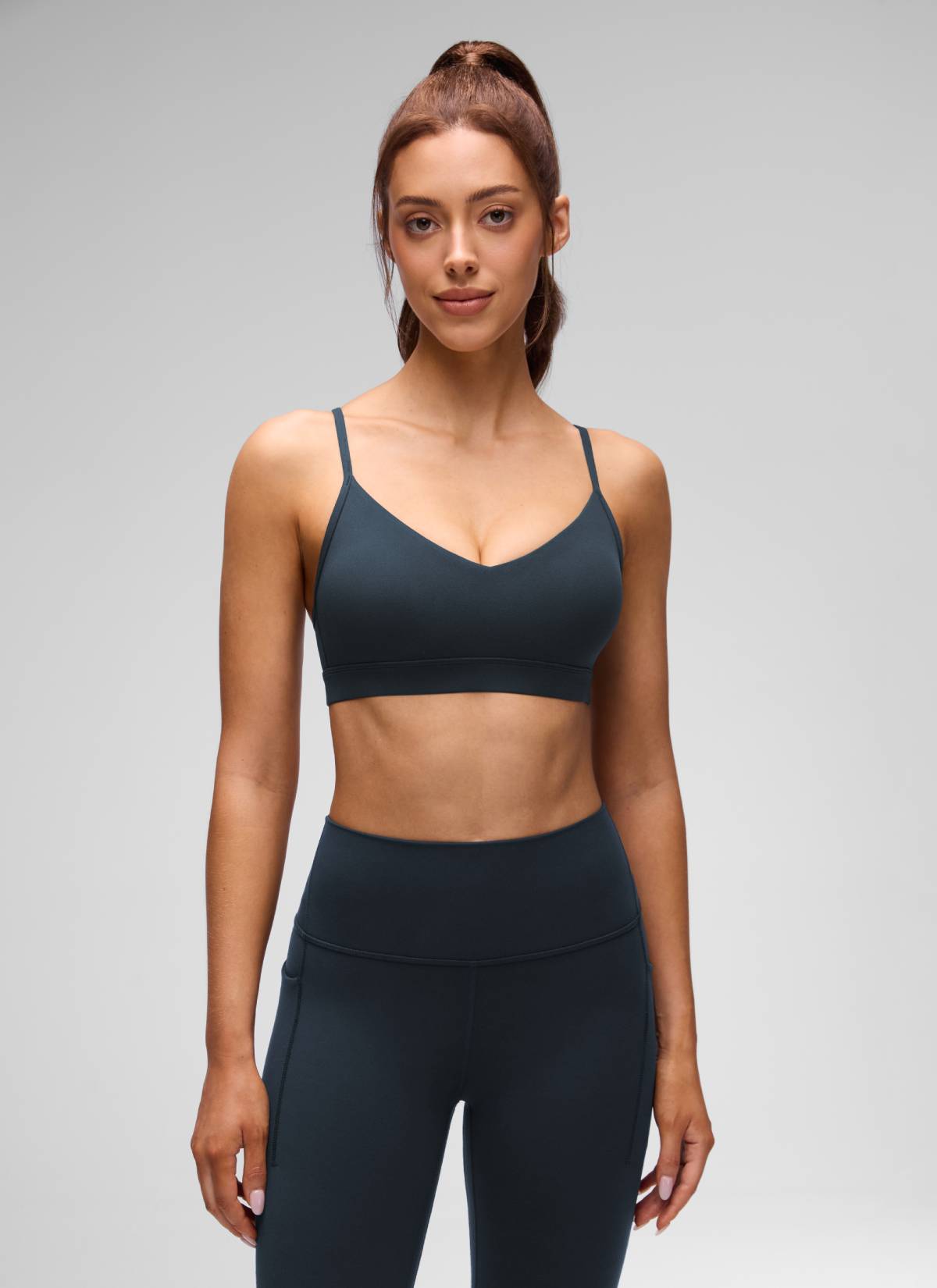 CRZ YOGA Butterluxe Womens V Neck Camisole Yoga Padded Sports Bra True Navy