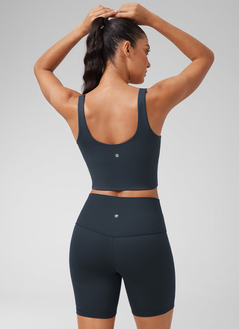 CRZ YOGA 여성용 요가 몰드 컵 Butterluxe 롱라인 브라 V넥 트루 네이비