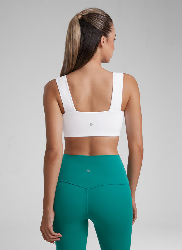 CRZ YOGA Butterluxe 여성용 스퀘어 넥 오픈 백 와이드 스트랩 스포츠 브라 화이트