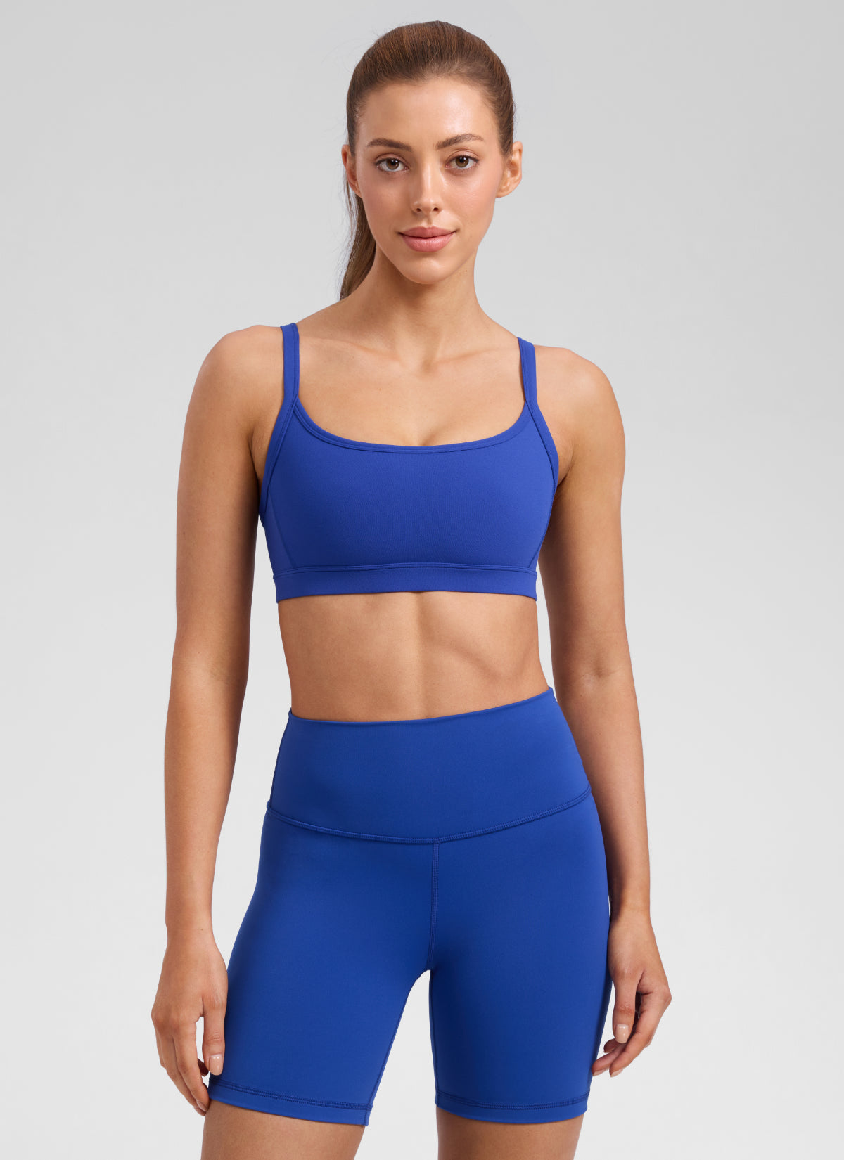 CRZ YOGA 여성용 Butterlift 운동용 스쿱넥 더블 라이닝 스포츠 브라 웨이브 블루