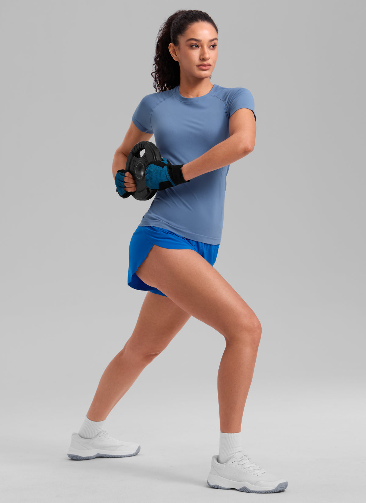 CRZ YOGA 여성용 러닝 클래식 핏 셔츠 Seamless , 반소매, 오아시스 블루
