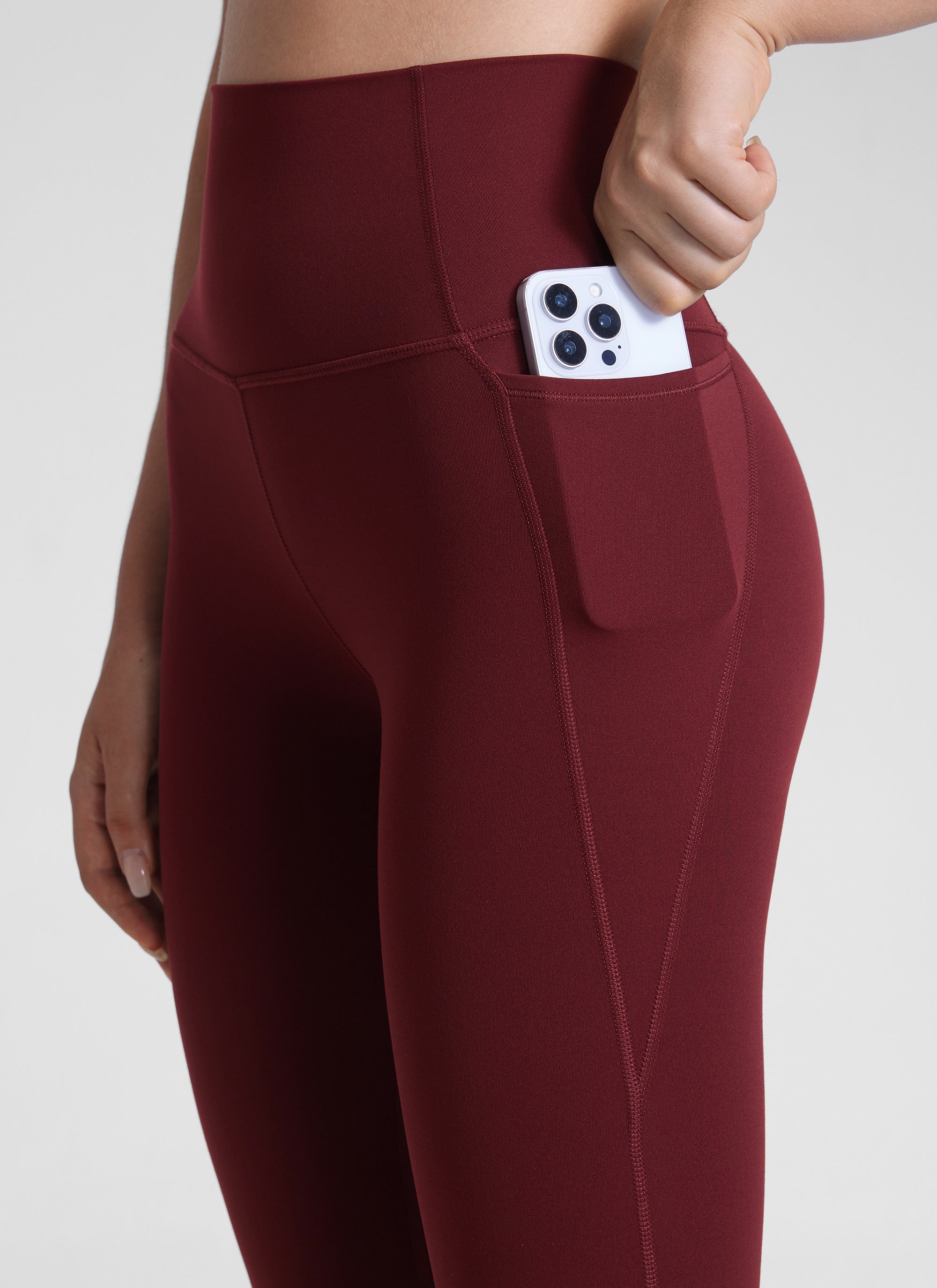 CRZ YOGA 여성용 요가 라운지 하이라이즈 Butterluxe 포켓 레깅스 64cm 레드 메를로