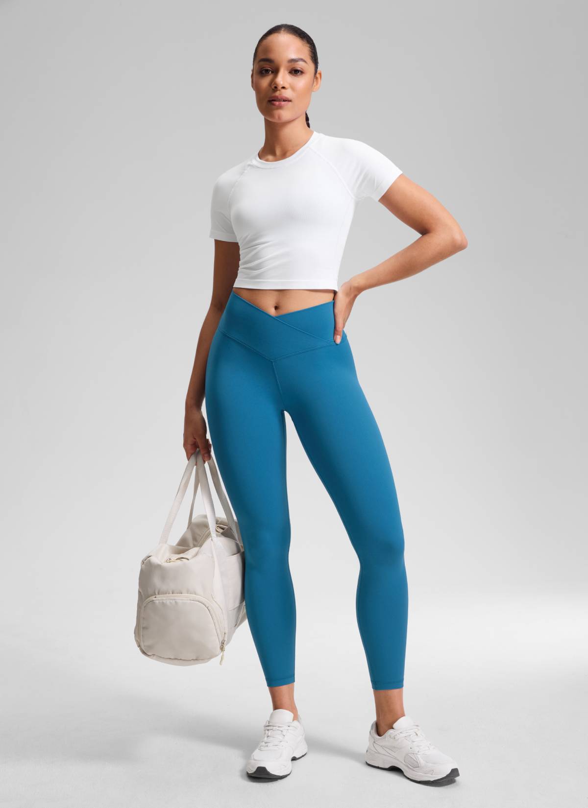 CRZ YOGA Women's High Rise Butterluxe Yoga Leggings 25'' V Cross Waist Super-sonic Blue