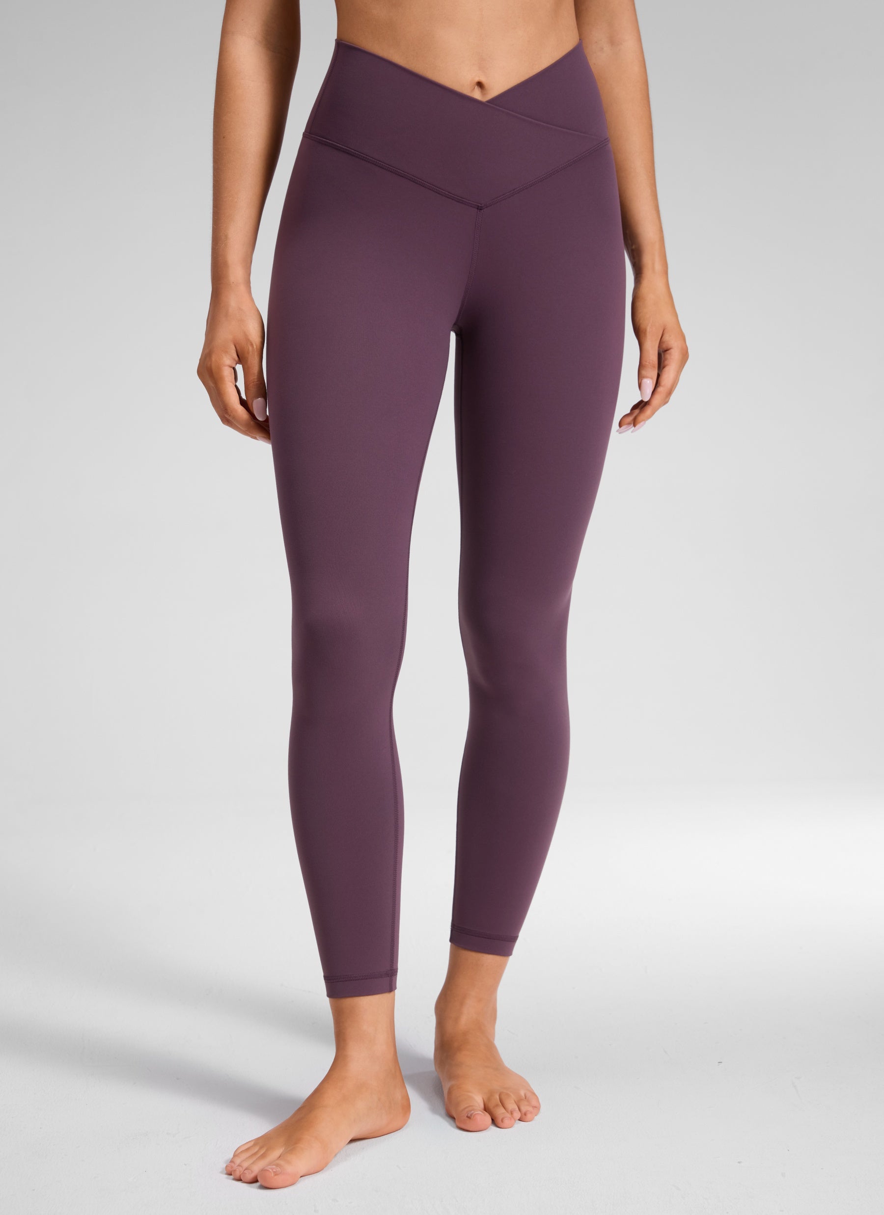 CRZ YOGA Women's High Rise Butterluxe Yoga Leggings 25'' V Cross Waist Grape Thistle Purple