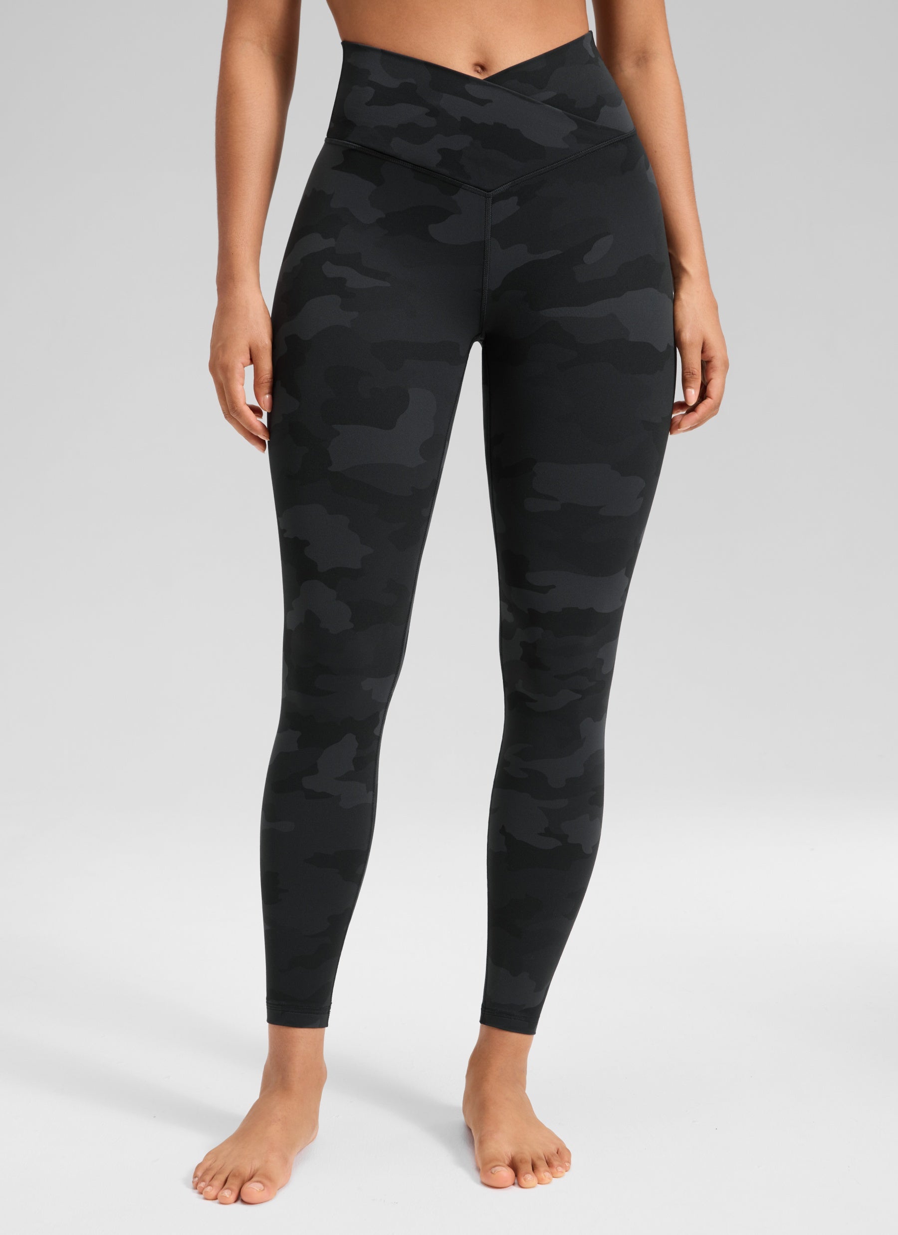 CRZ YOGA Women's High Rise Butterluxe Yoga Leggings 25'' V Cross Waist Dark Grey Camouflage 2