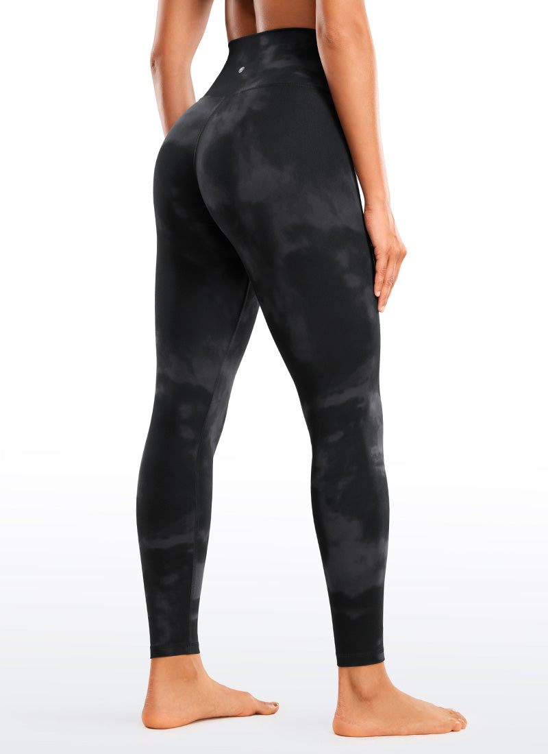 CRZ YOGA Women's High Rise Butterluxe Yoga Leggings 28'' V Cross Waist Black Tie Dye Flowers