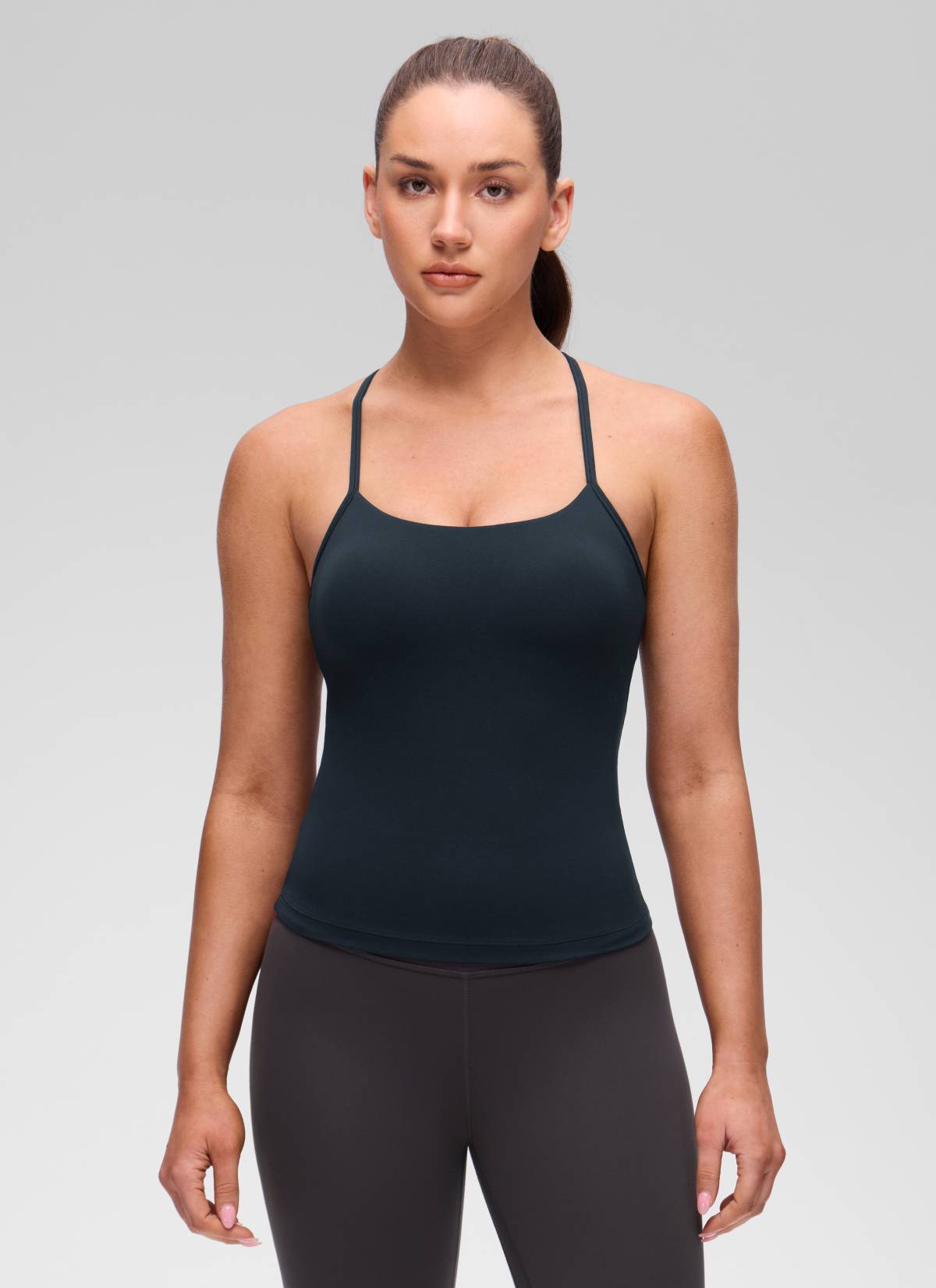 CRZ YOGA Women's Yoga Slim Fit Butterluxe Built-in Bra Tank Y Back True Navy