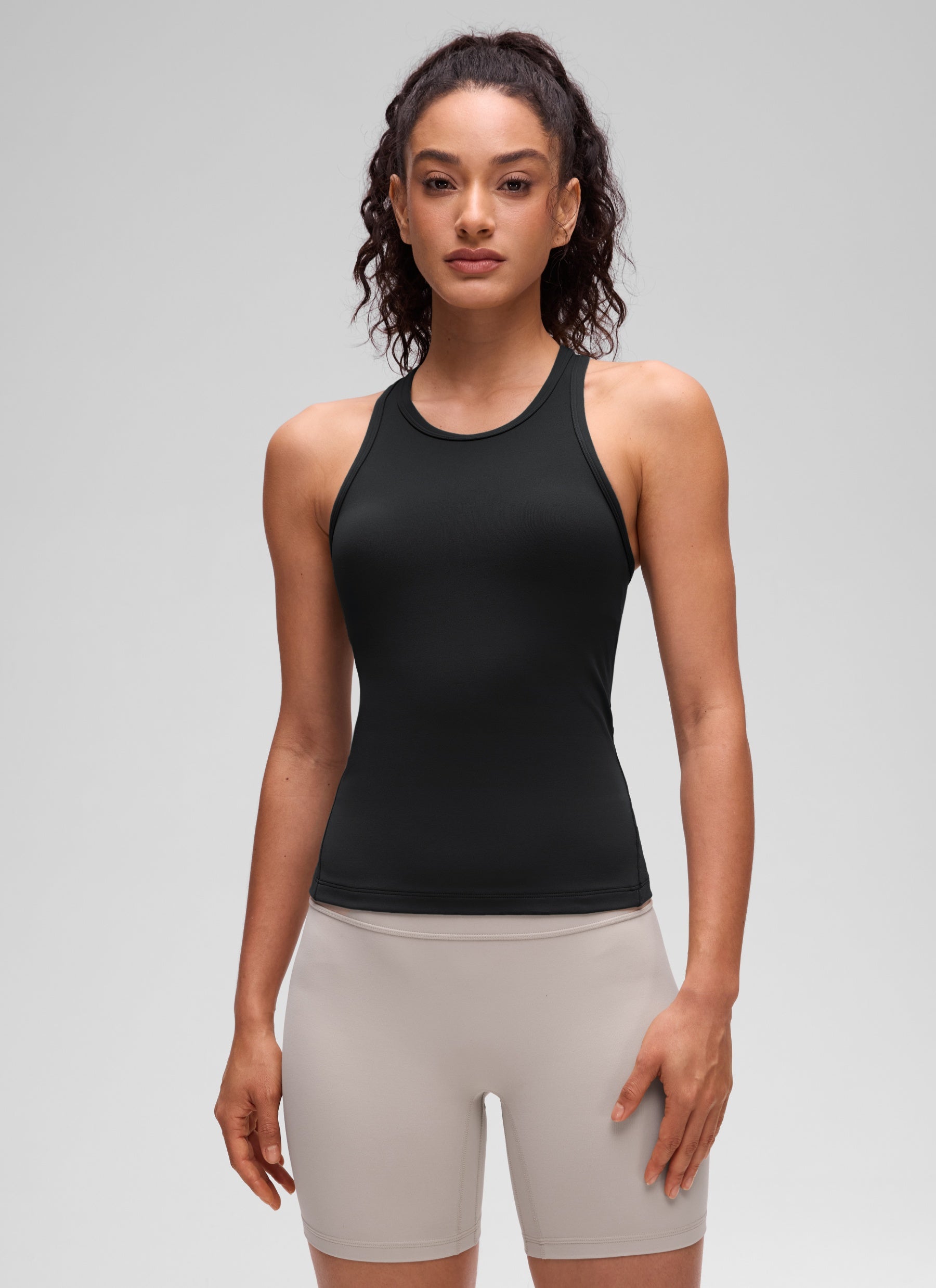 CRZ YOGA Women's Yoga Tight Fit Tops Butterluxe Tank Top High Neck Black