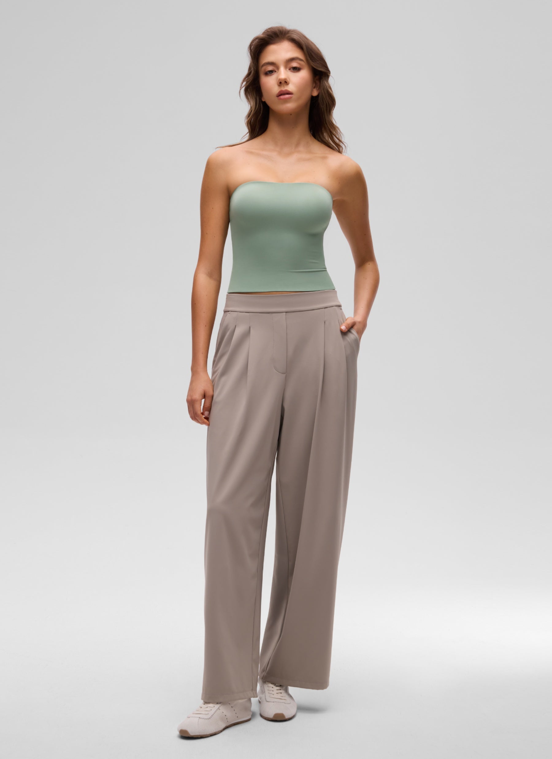 CRZ YOGA Women's Casual Butterluxe Tight Fit Strapless Tops Green Palm Court