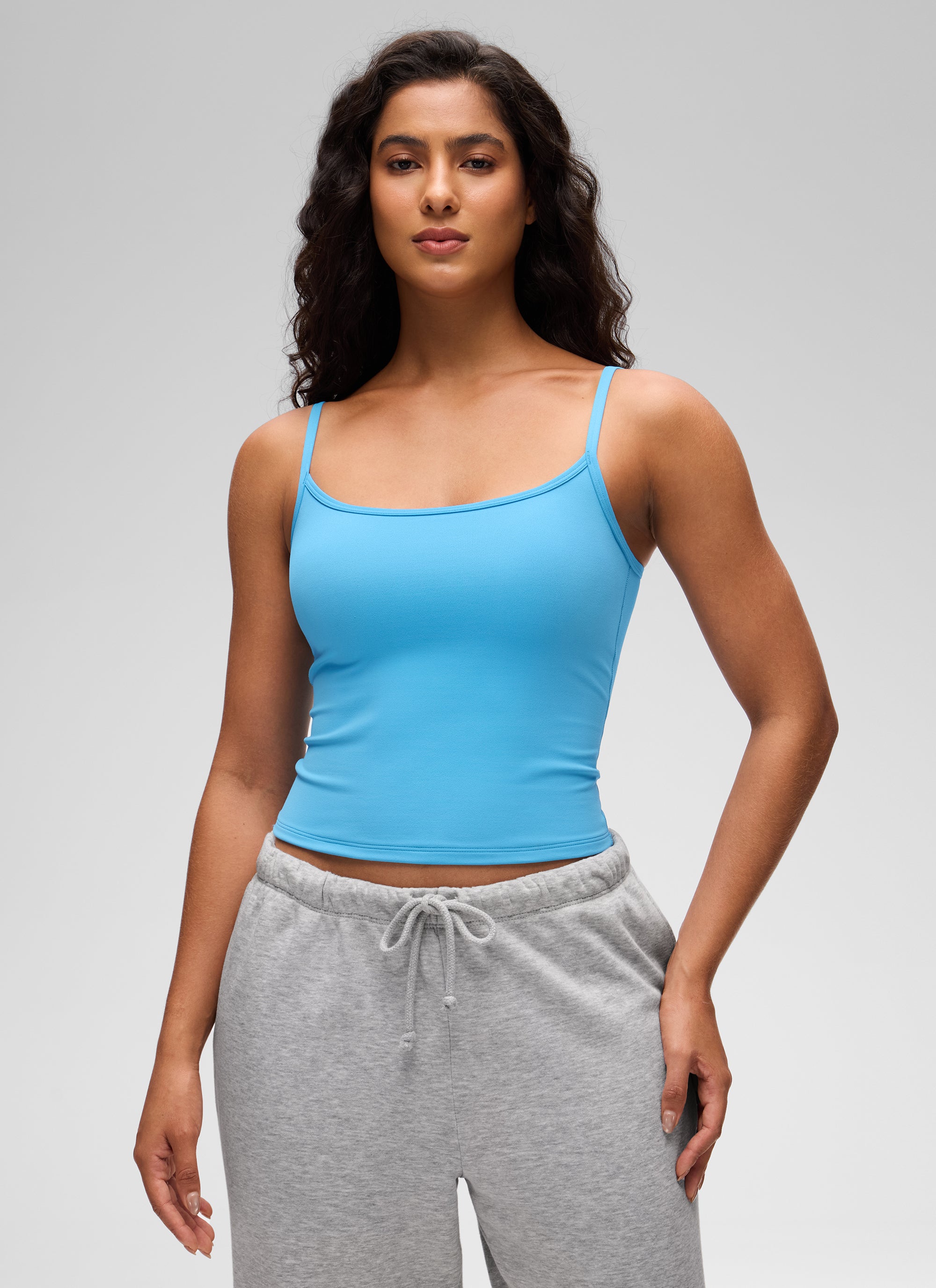 CRZ YOGA 여성용 Butterluxe 캐주얼 스쿱넥 U자형 등판 더블 안감 탱크탑 카약 블루