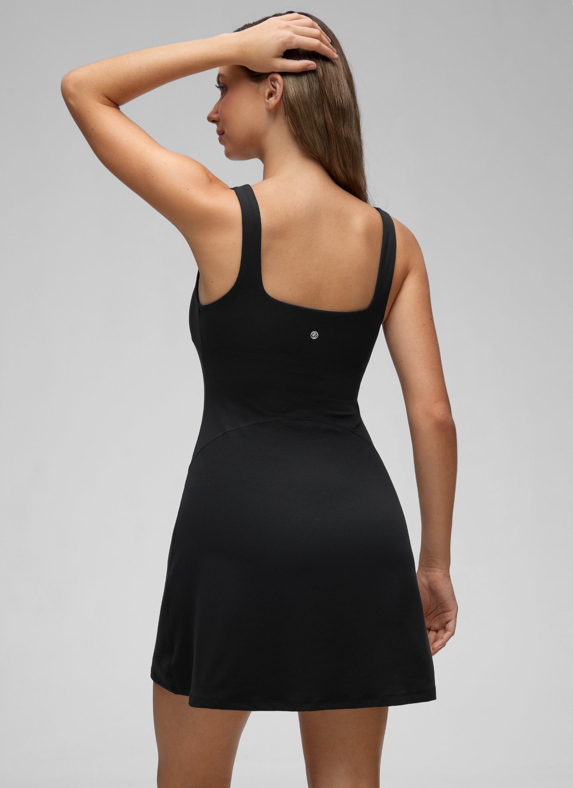 CRZ YOGA 여성용 Butterluxe 스퀘어 넥 쉘프 브라 테니스 원피스 A라인 블랙