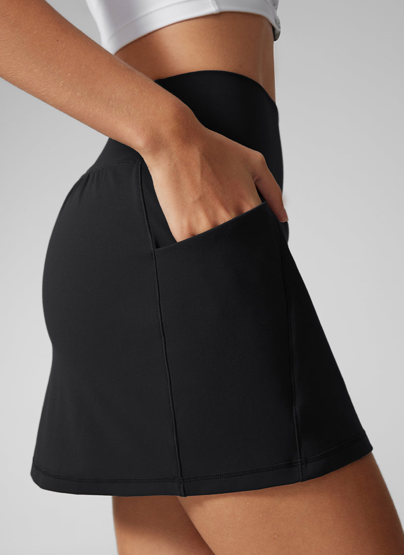 CRZ YOGA 여성용 Butterlift A라인 골프 스커트 (사이드 포켓 포함) 15인치 블랙