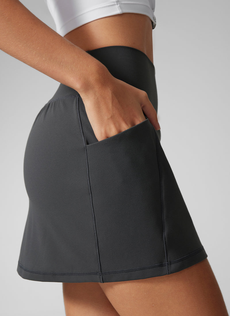 CRZ YOGA 여성용 Butterlift A라인 골프 스커트 (사이드 포켓 포함) 15인치 미스터리 그레이