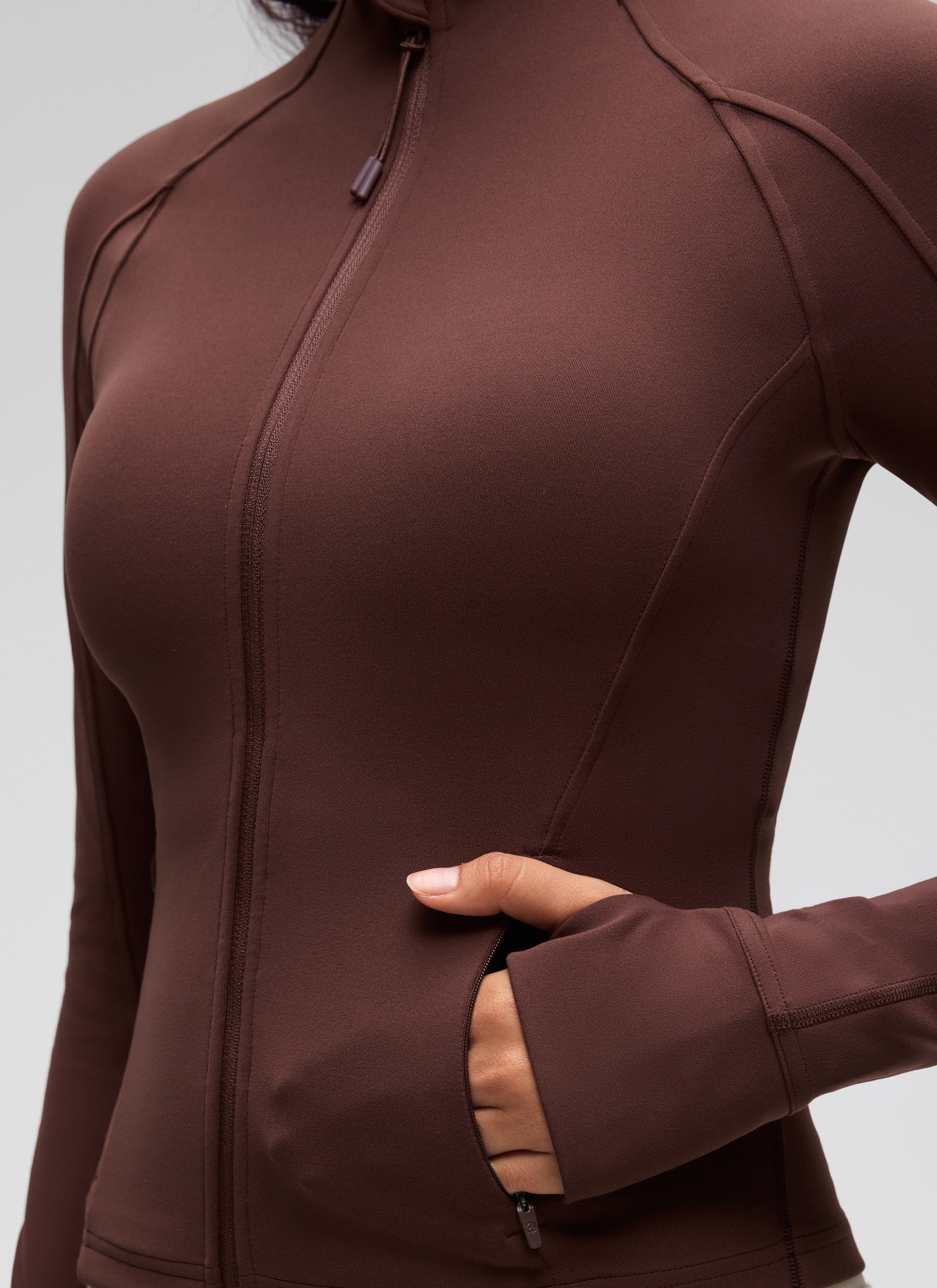 CRZ YOGA Women's Butterluxe Cropped Pocket Outerwear Full Zip Jackets Taupe
